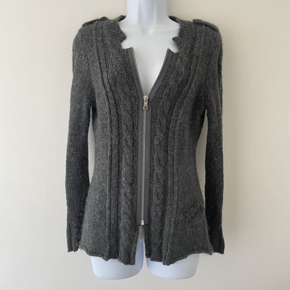 Harley Davidson Wool Moto Cardigan‎ Gray Zip Up Cable Knit Grunge Y2K Sweater S